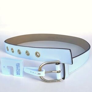 Michael Kors Medium 100% Genuine Leather Belt White Gold Grommets Hardware M New